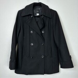 J. Crew pea coat black wool blend classic casual minimalist quiet luxury winter